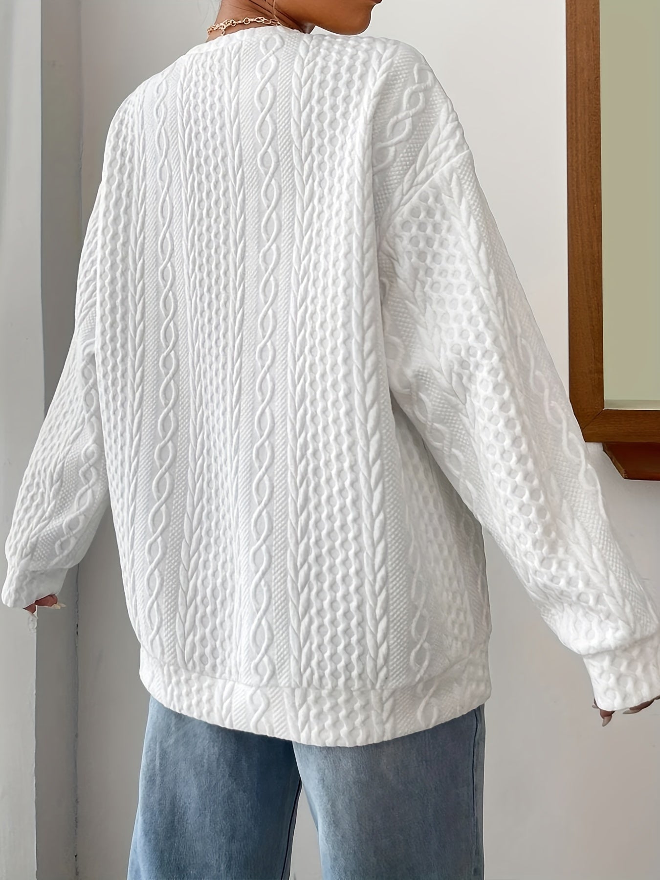Women's Cable Crew Neck Sweatshirt - Comfortable and Stylish Casual Top