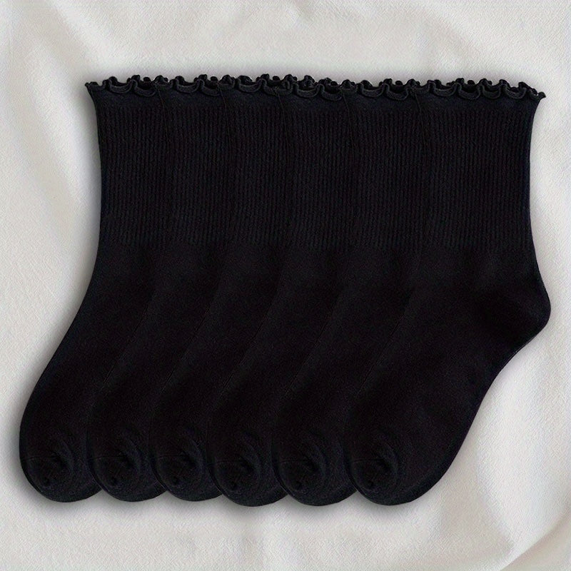 6/8 Pairs Lettuce Trim Socks, Comfy & Breathable Mid Tube Socks