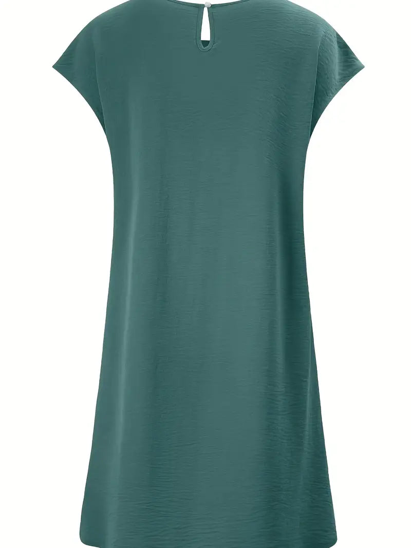 Dual Pockets Crew Neck Dress, Casual Short Sleeve Dress