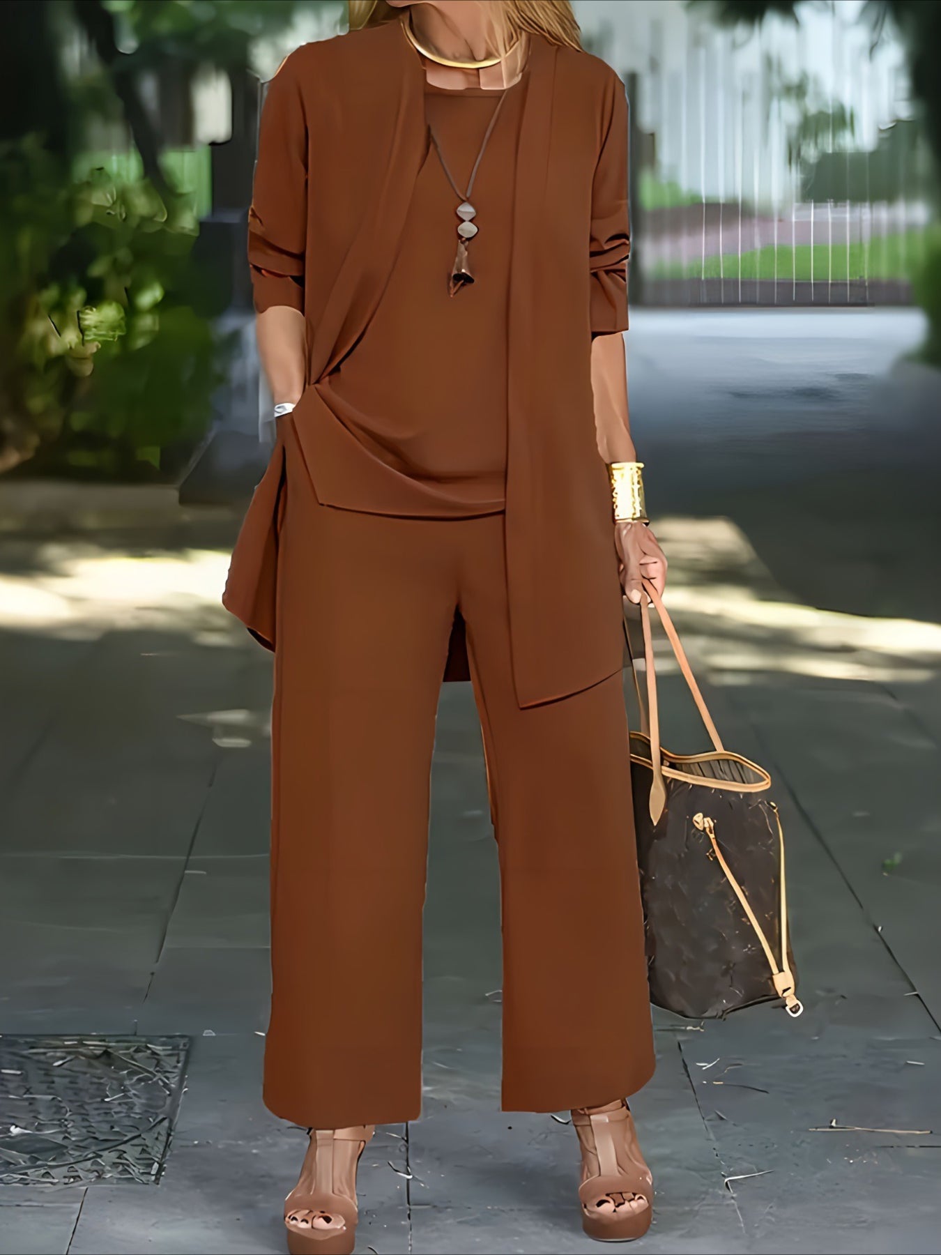 Plain Split Joint Matching Outfit Commuting Long Sleeve Casual Multi-Piece Matching Set