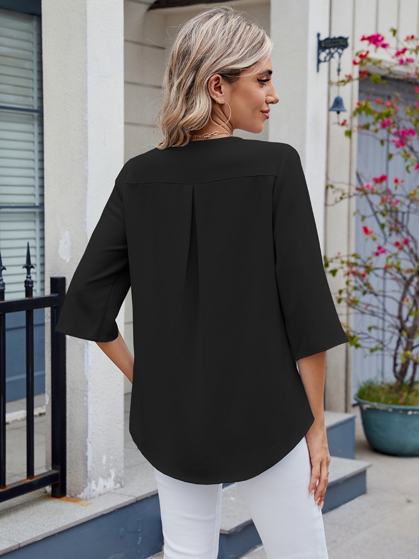 Tooluck Womens Dressy Casual Blouses 3/4 Sleeve V Neck Ruffle Tops