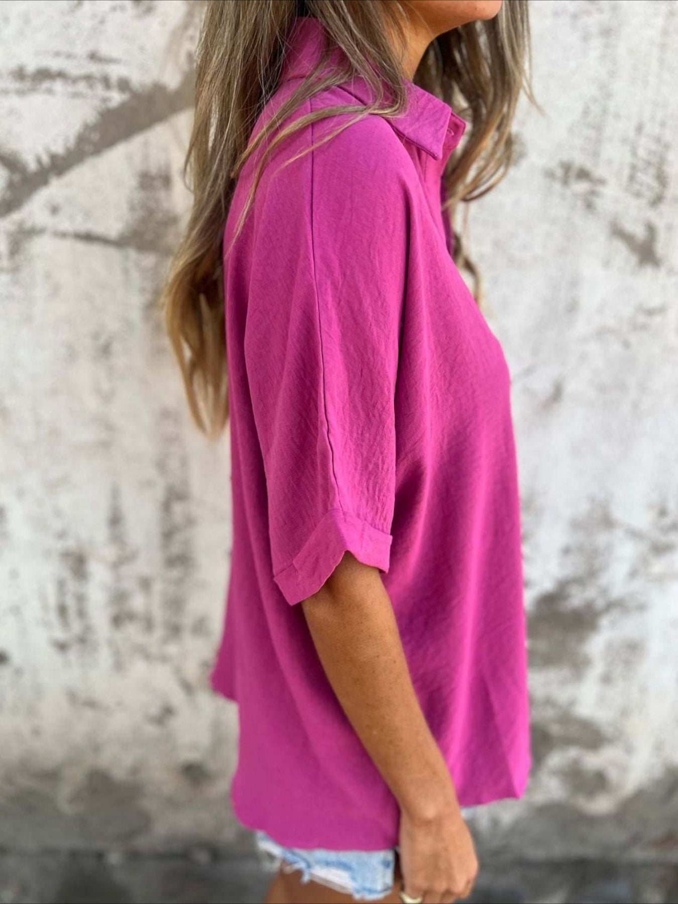 Casual Button Collared Short Sleeve Tunic Tops with Pocket