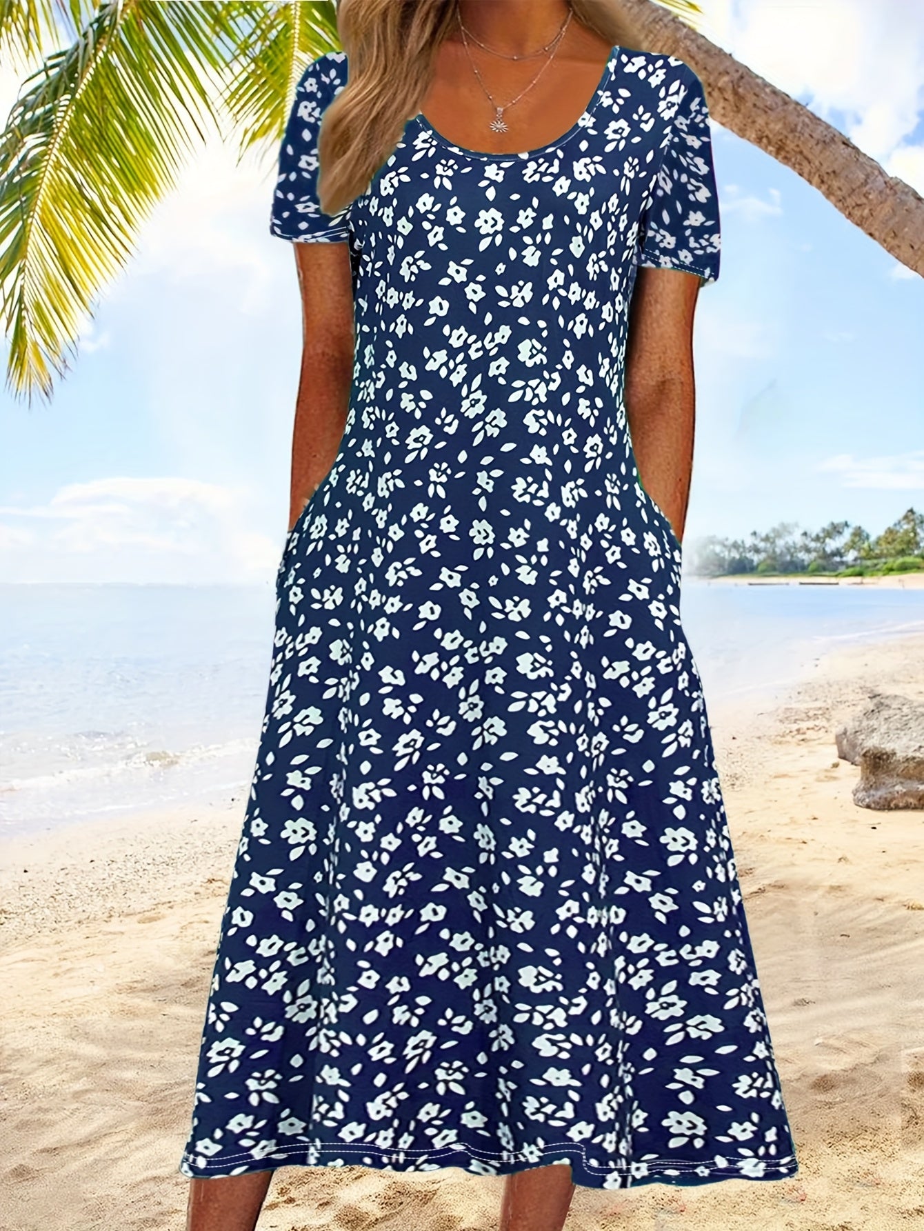 Chic Floral Print V-Neck Sleeveless Midi Dress