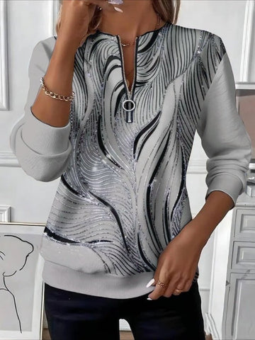 Retro Art Graphic Design Long Sleeve Center Front Zip Sweatshirt