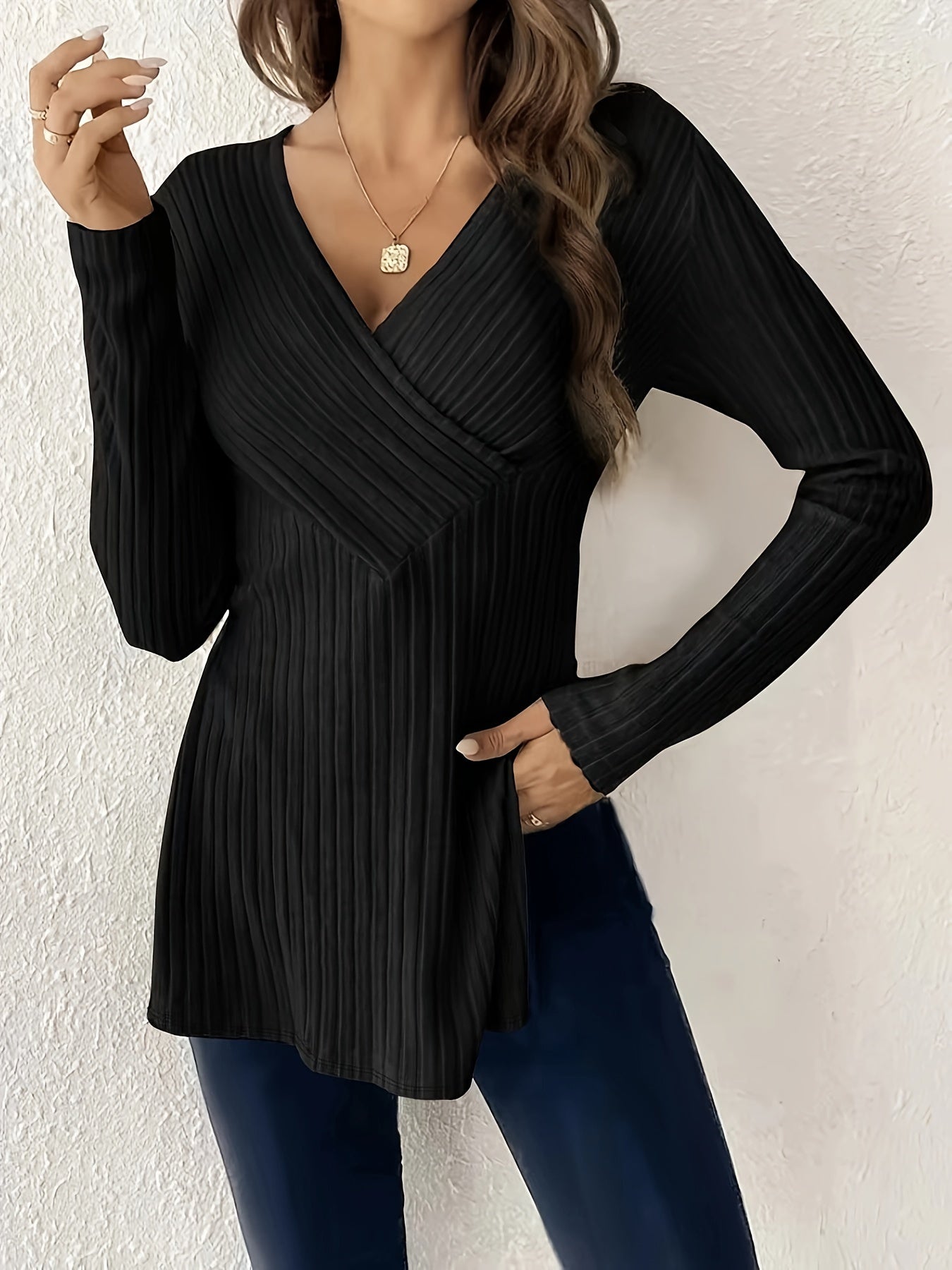 Women's Elegant Long Sleeve Ribbed Knit Top