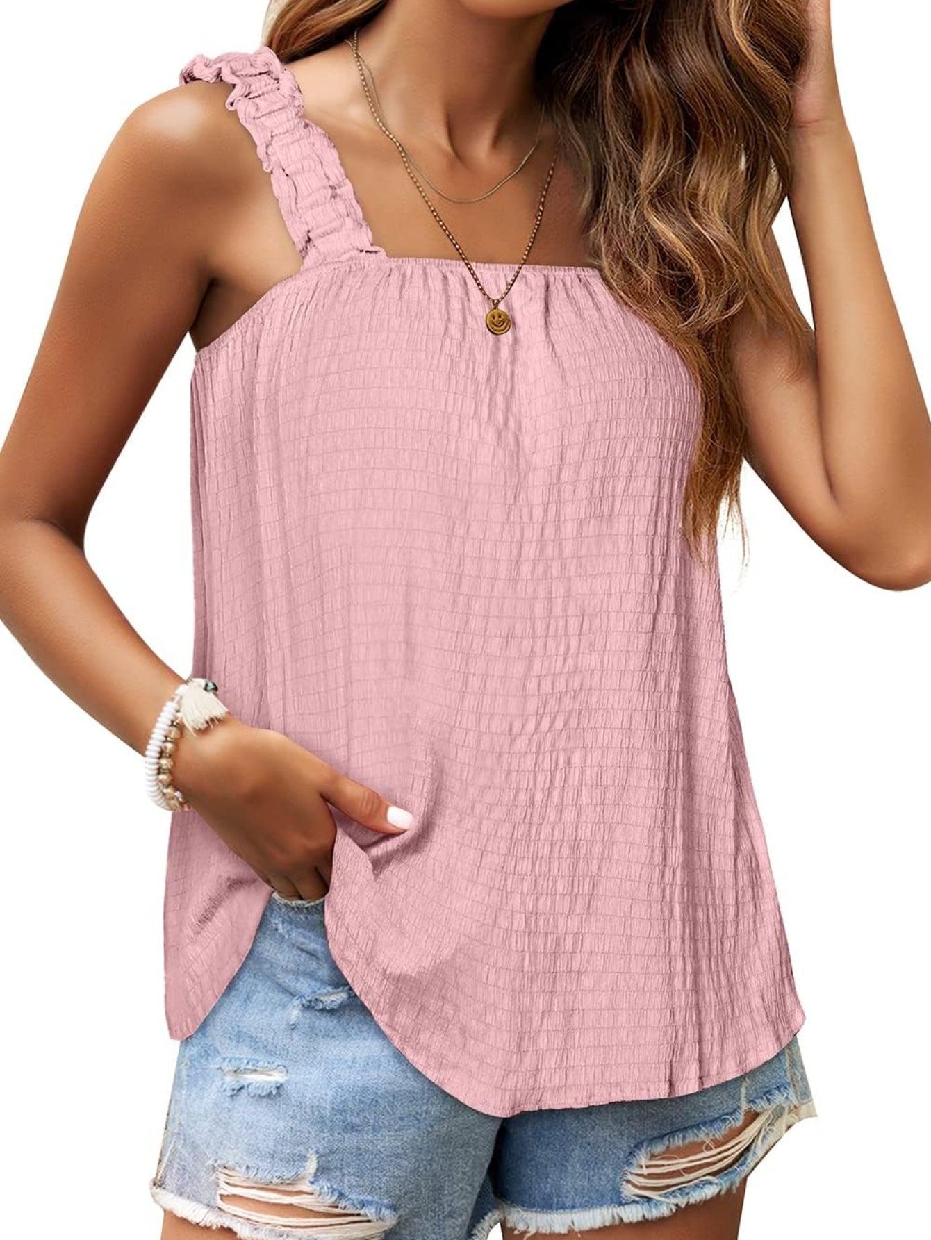 Square Neck Loose Fit Sleeveless Tank Tops