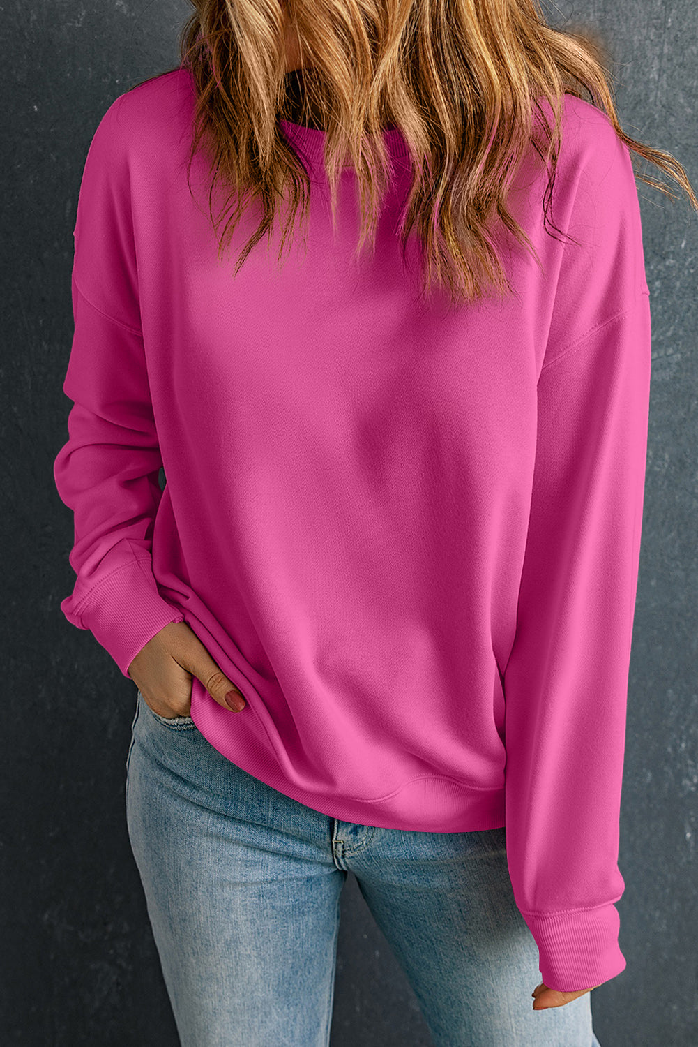 Bonbon Solid Classic Crewneck Pullover Sweatshirt