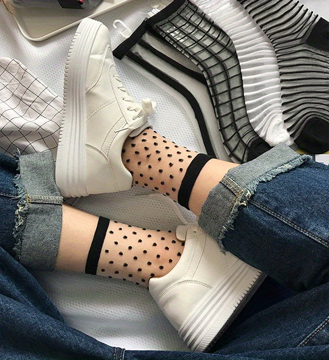 5 Pairs Sheer Mesh Socks, Lightweight & Breathable Mid Tube Socks