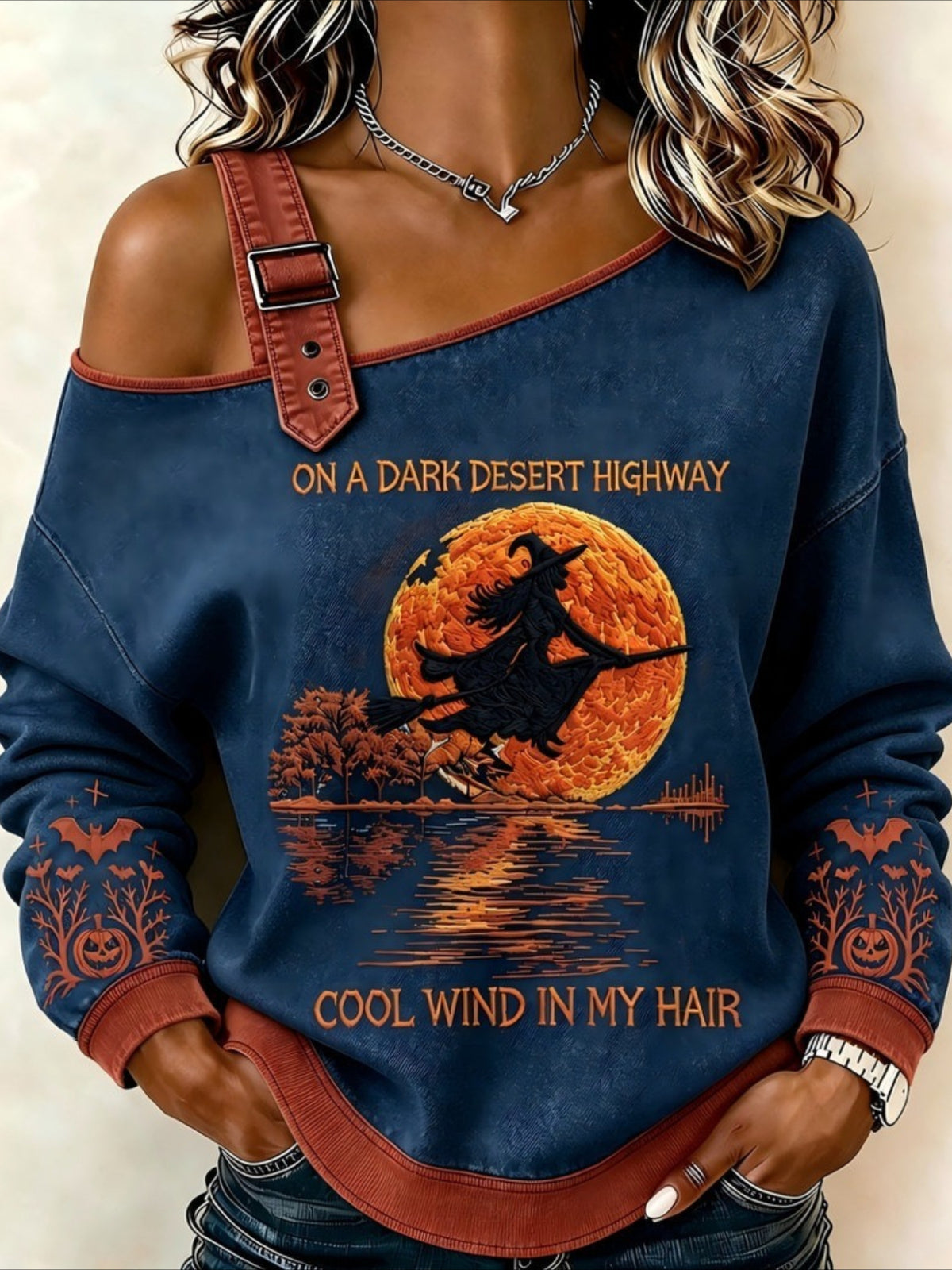 Halloween Snap Off Shoulder Sexy Long Sleeve Sweatshirt