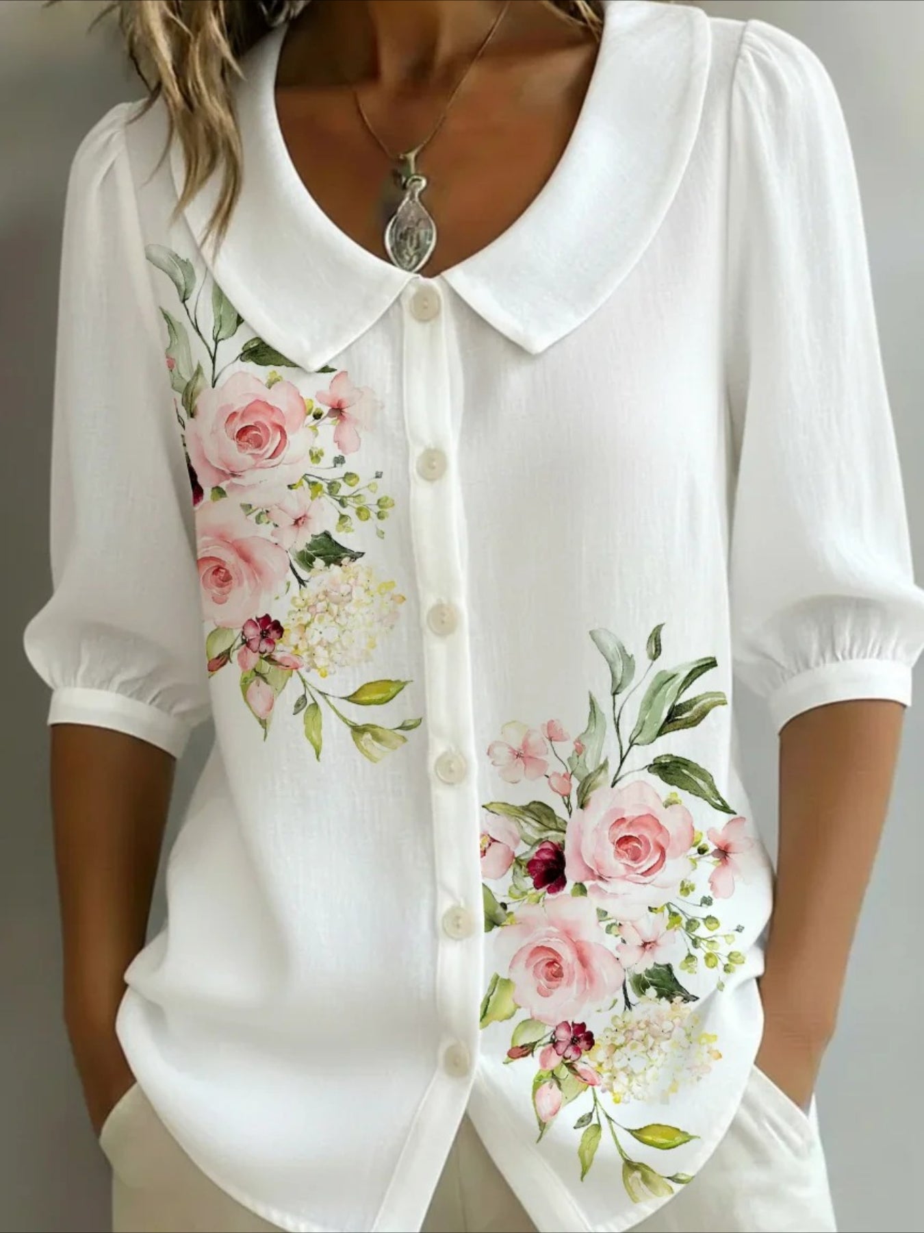 Crew Neck Short Sleeve Patterns Regular Shirt