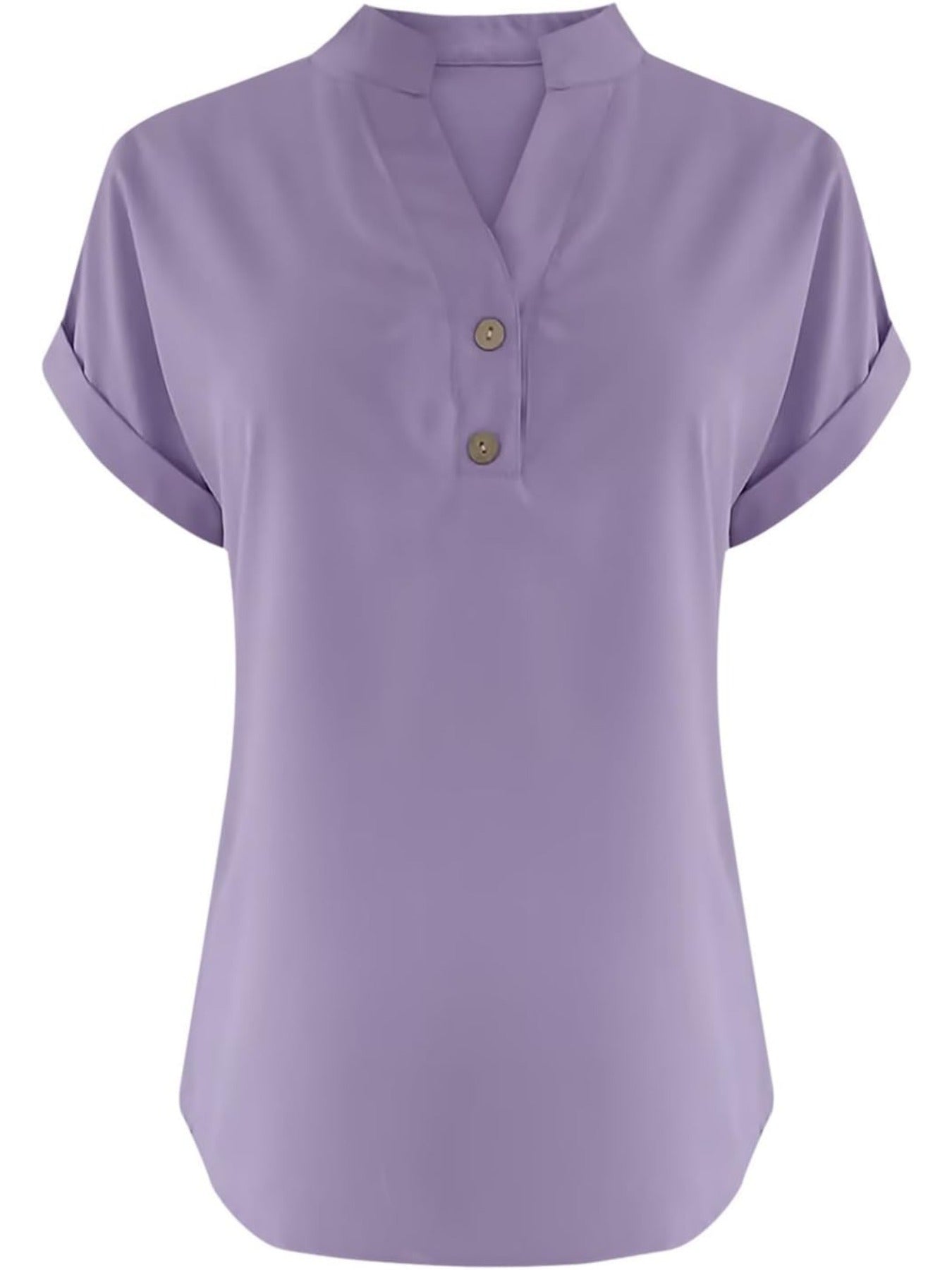 Solid Color V Neck Short Sleeve Button Down T Shirts
