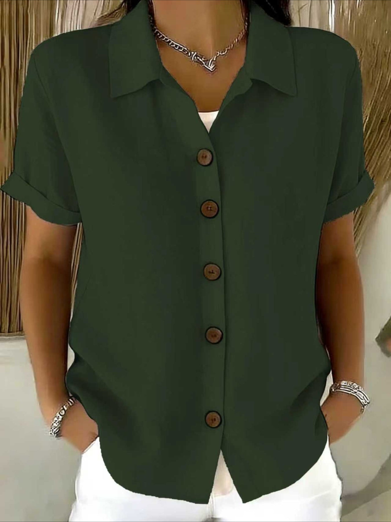 Shirt Collar Short Sleeve Plain Regular Regular Fit Shirt