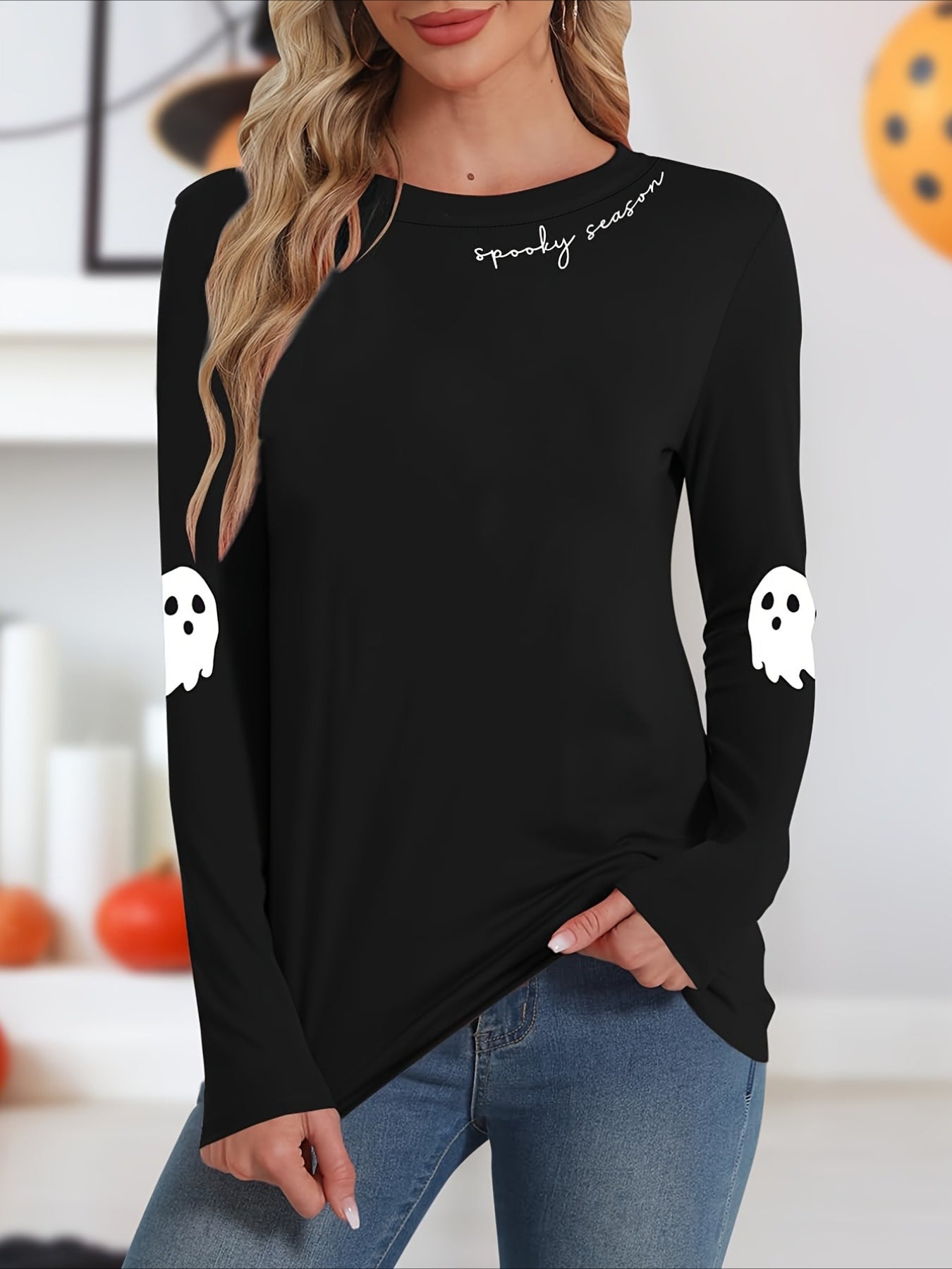 Halloween Round Neck Long Sleeve Loose Fit Top