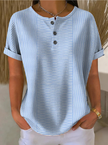 Button Short Sleeve Loose Vintage T-Shirt