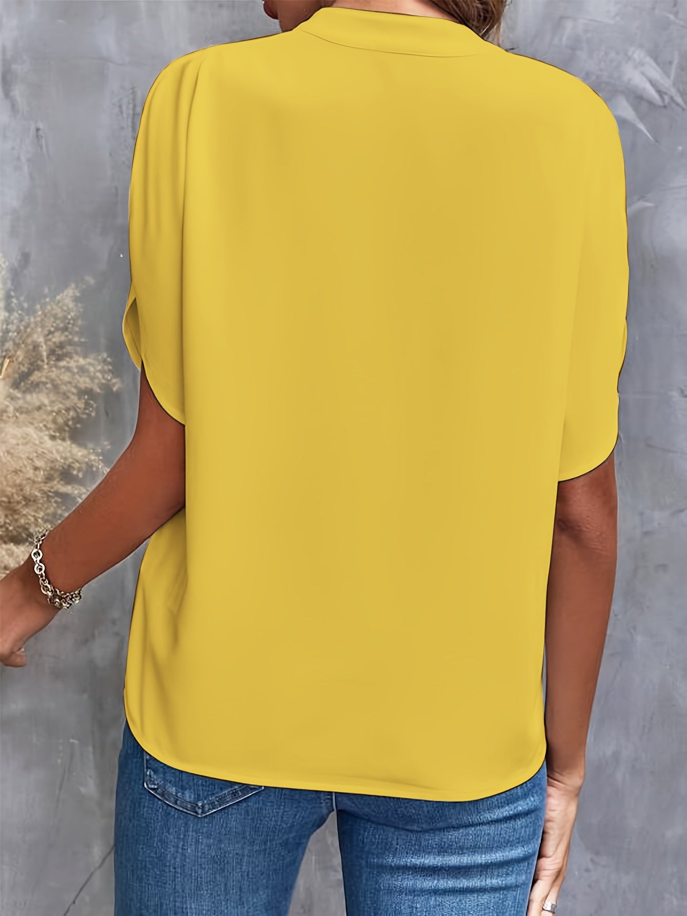 Women's Casual Notch Neck Blouse with Split Sleeves
