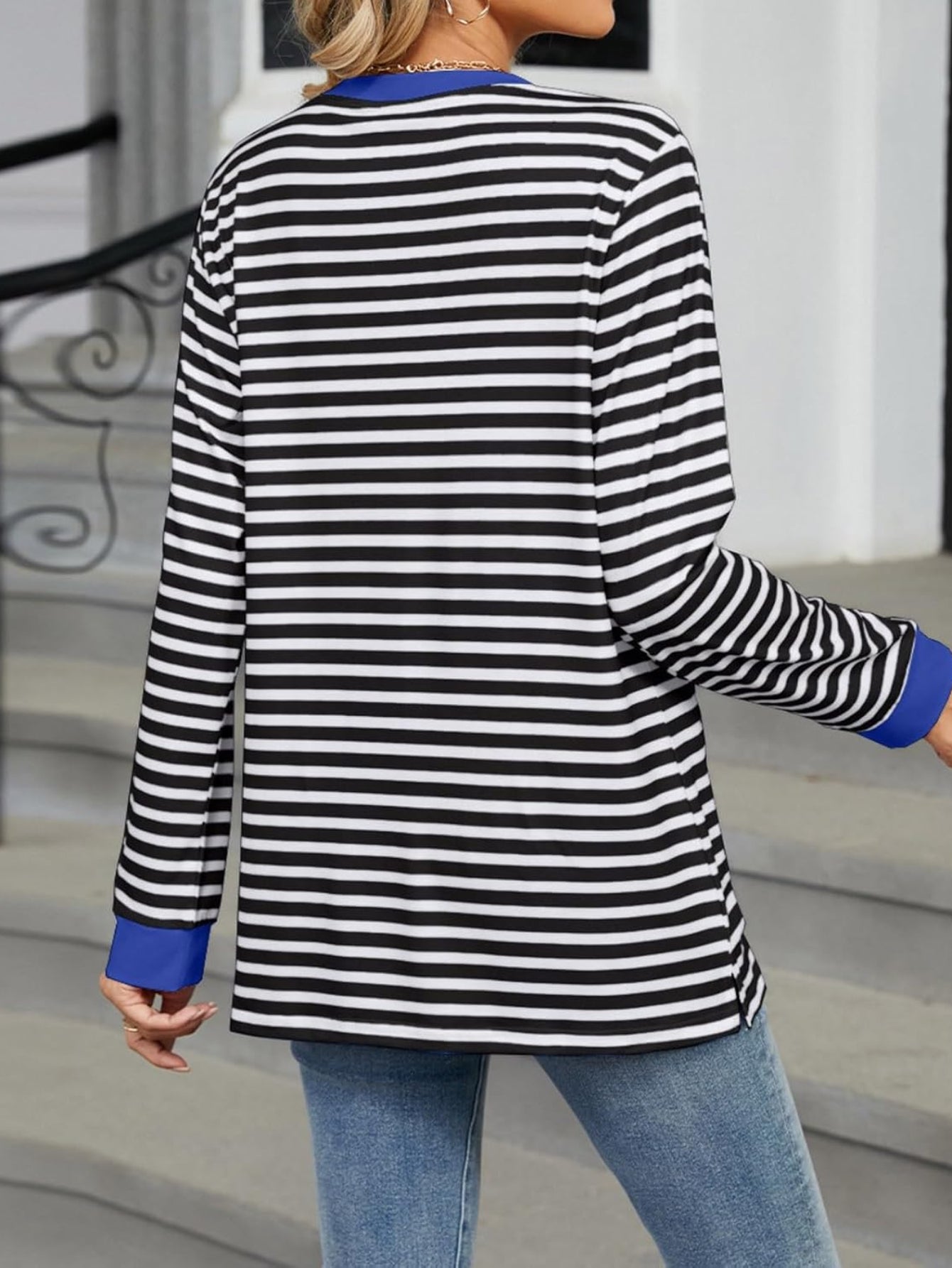 Women's Striped Long Sleeve Shirts Color Block Loose Pullover Tops Crew Neck Casual Blouse Sweatshirts Fall Outfits