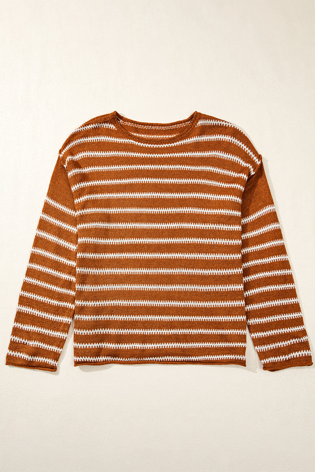 Brown Stripe Drop Shoulder Casual Sweater