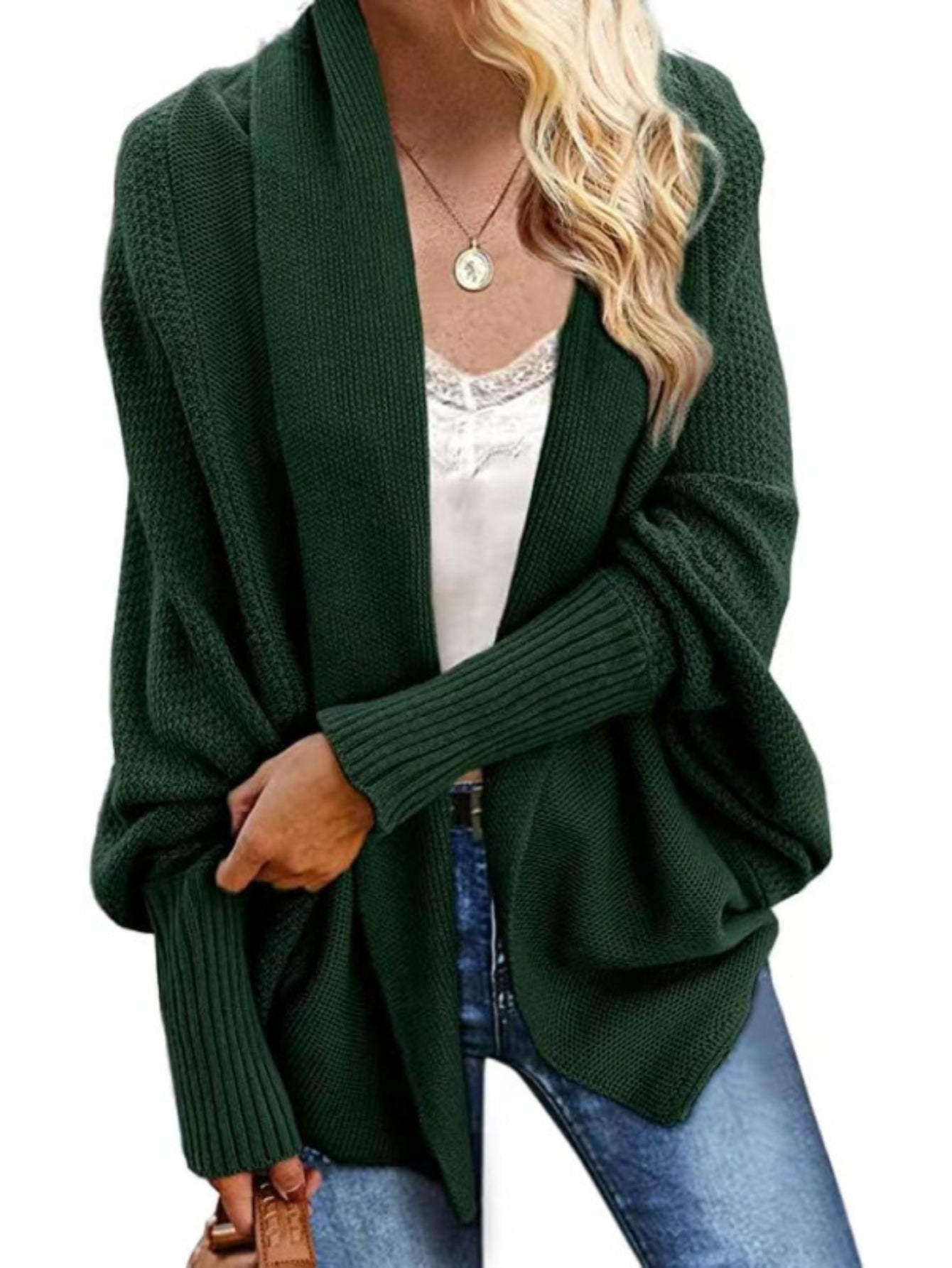 Cozy Solid Color Batwing Sleeve Cardigan - Women's Elegant Knitted Cardigan