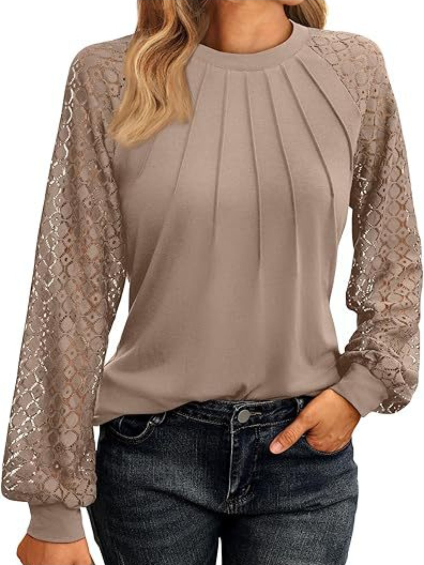 Chic Ruffled Crew Neck T-Shirt - Women's Elegant Raglan Sleeve Top