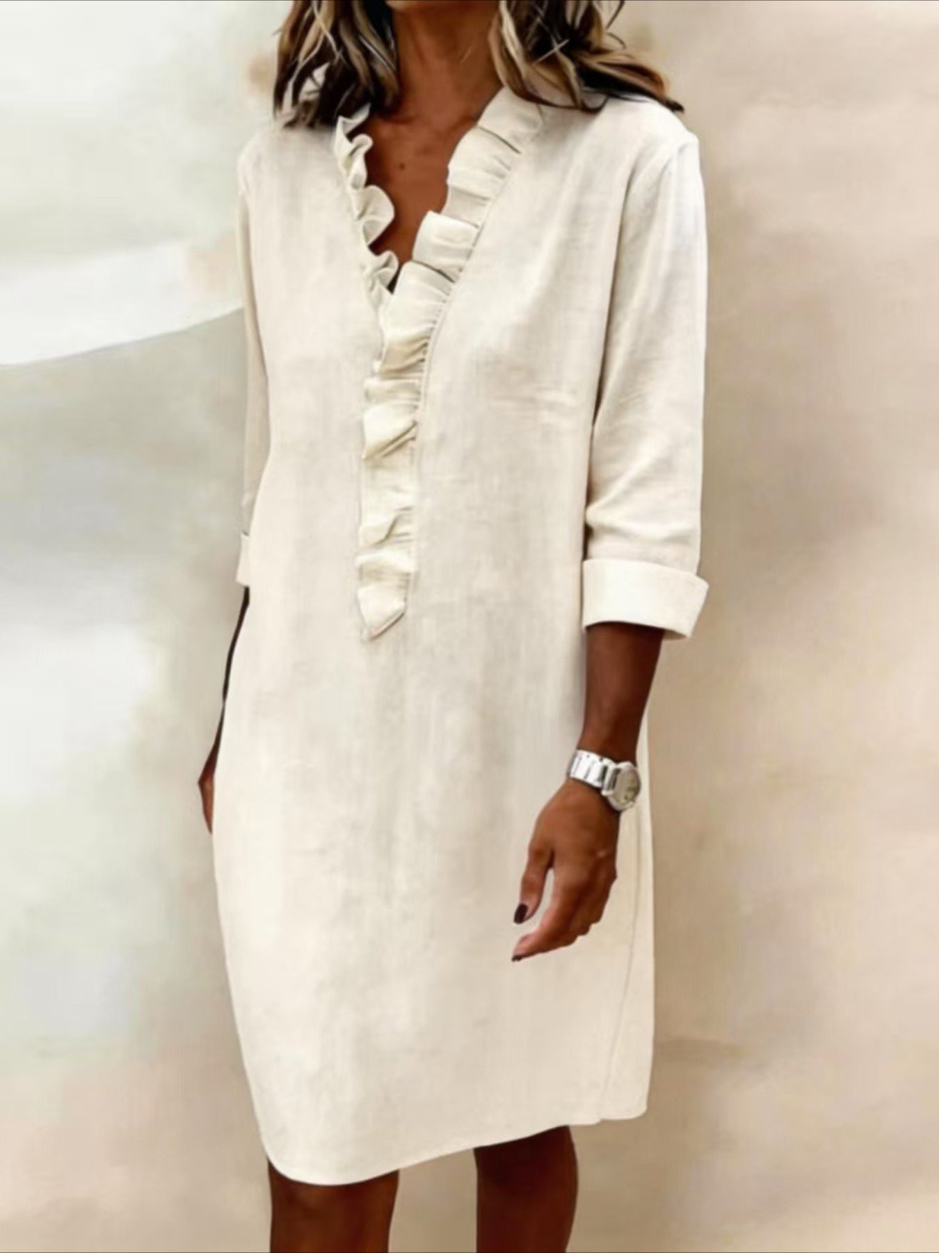 Gentle Style Elegant Commuter Solid Color Versatile Midi Dress