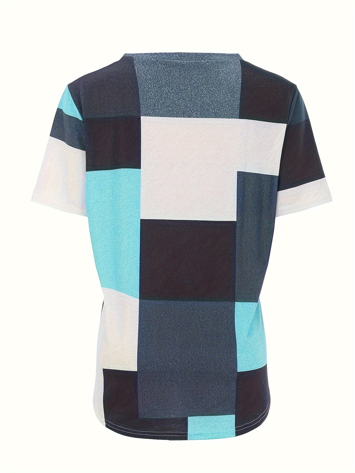 Color Block Print T-shirt, Casual Crew Neck Short Sleeve Top