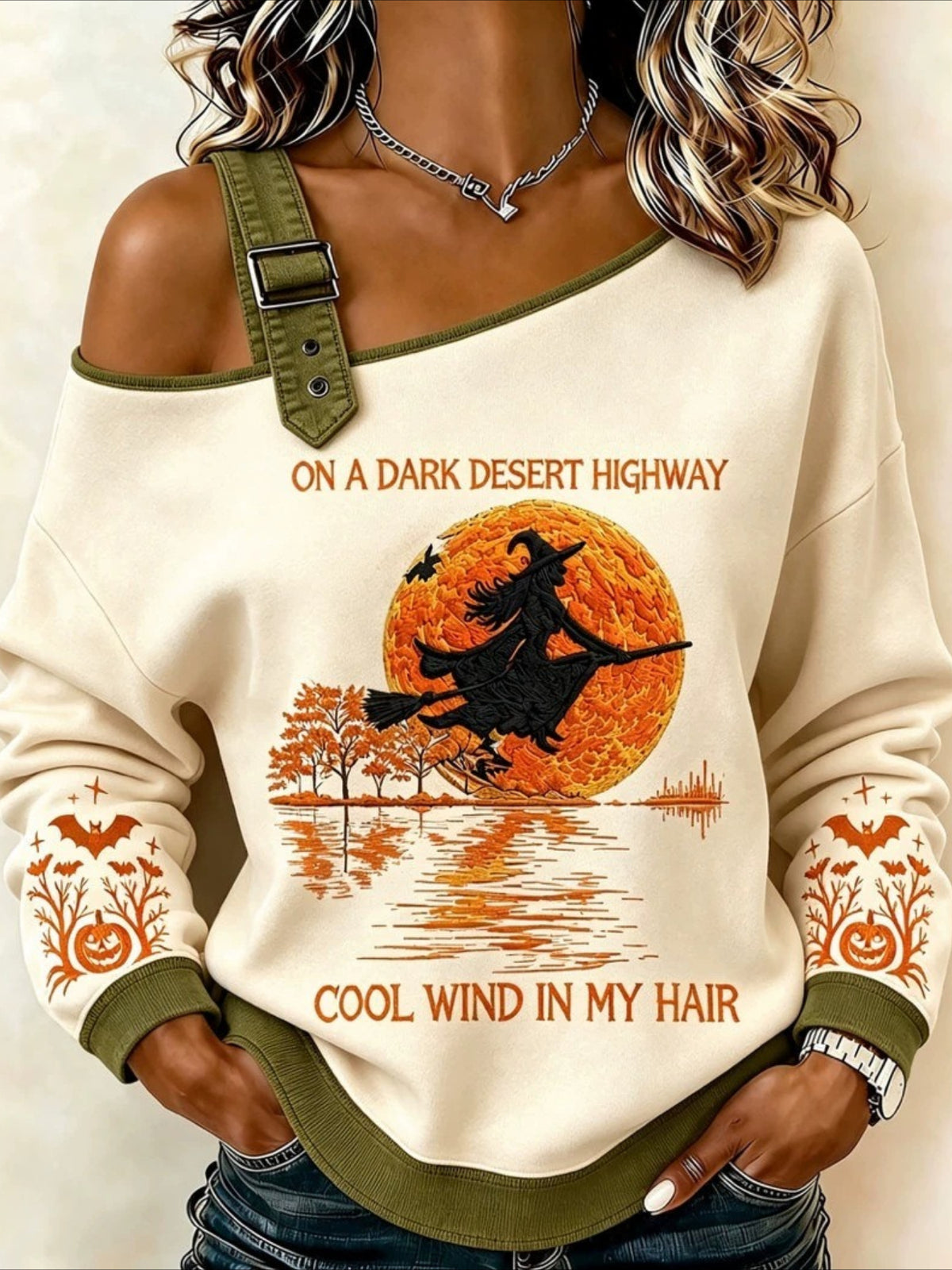 Halloween Snap Off Shoulder Sexy Long Sleeve Sweatshirt
