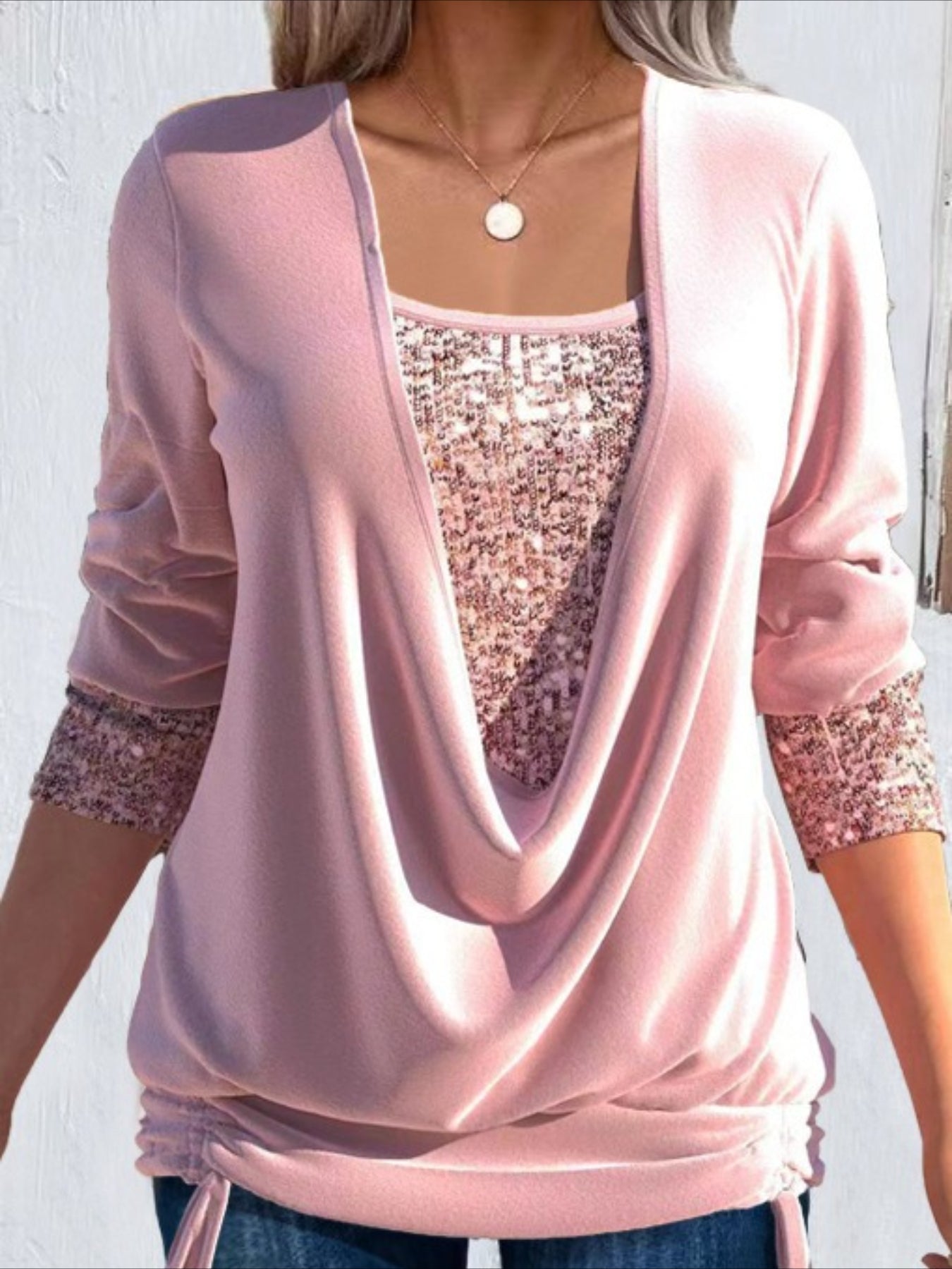 Fake Two-piece Vintage Plain U-Neck Long Sleeve T-shirt