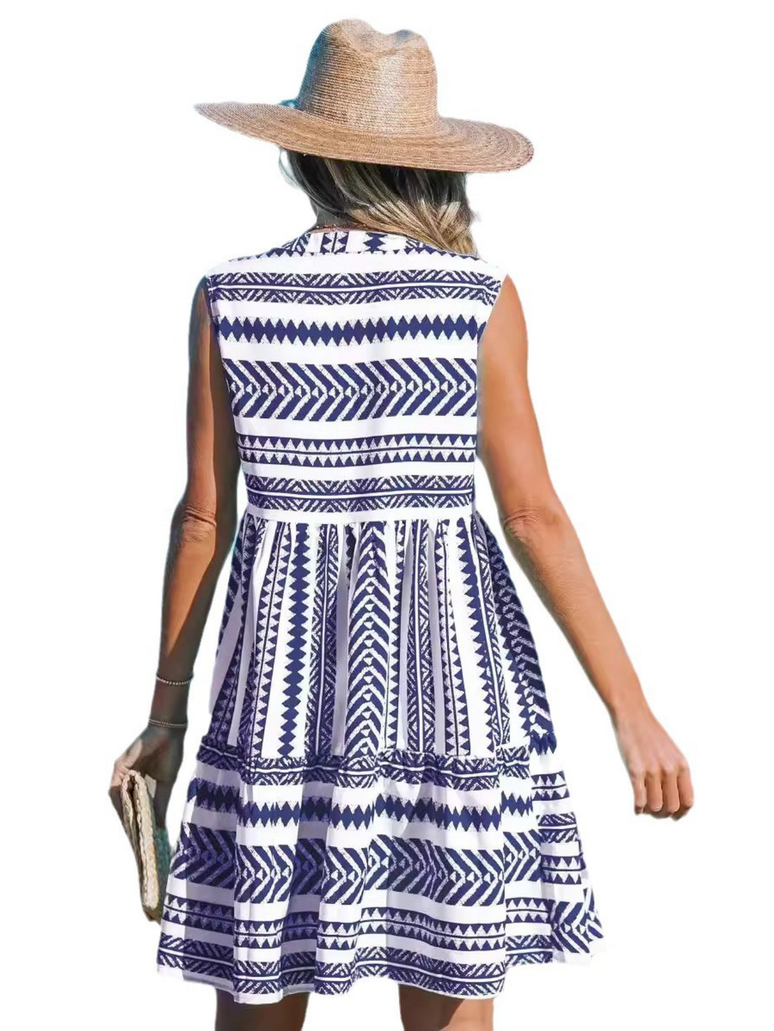 Flattering Tribal Print Notch Neck Tank Dress - Flowy & Comfortable Sleeveless Style