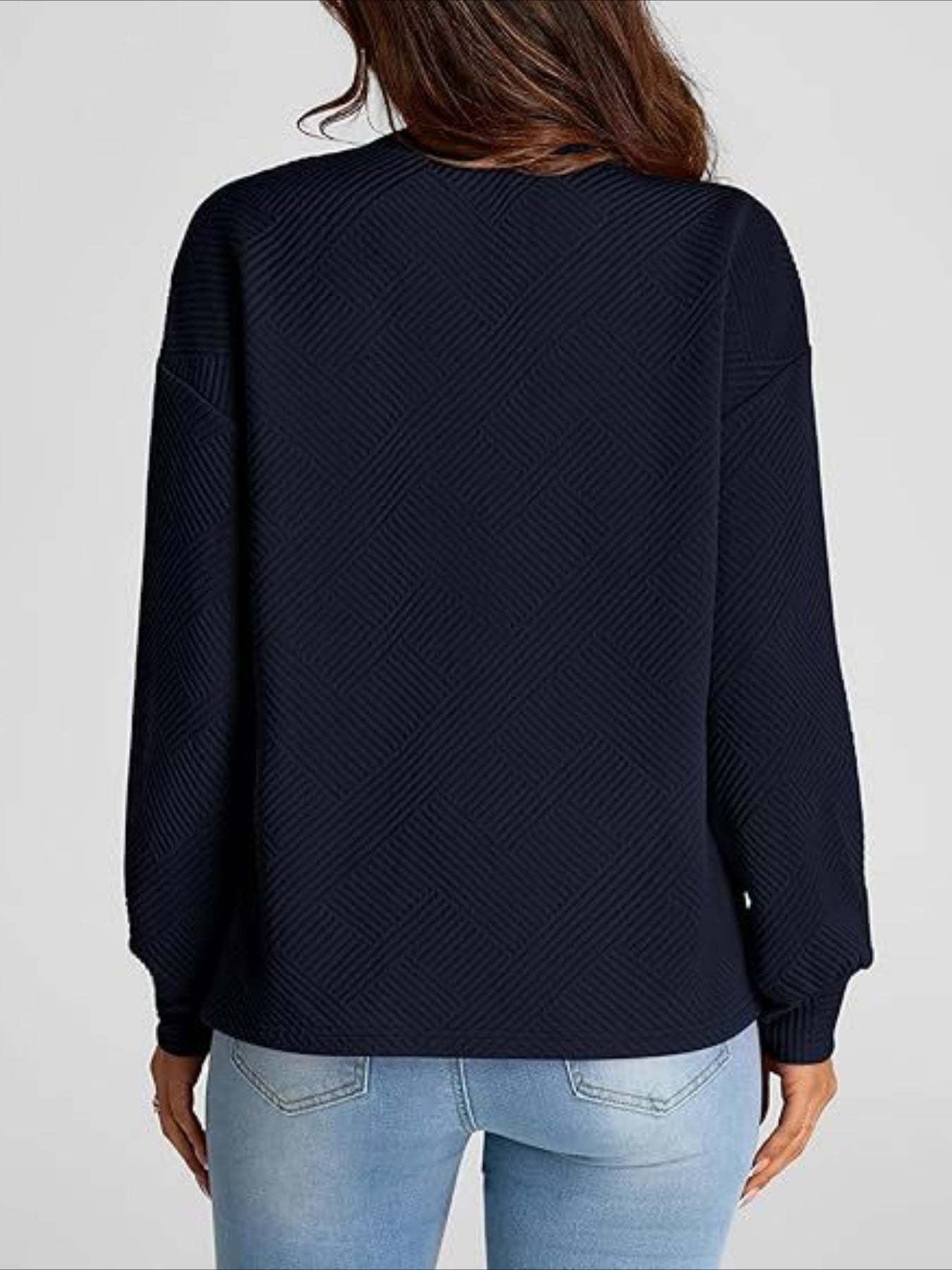 Textured Fabrics Long Sleeve Round Neck Sweatshirt