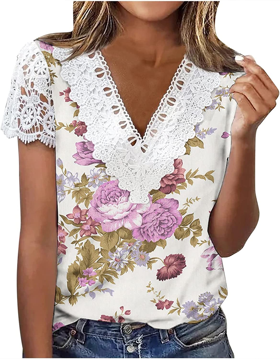 Short Sleeve Loose Flower Graphic T-Shirts