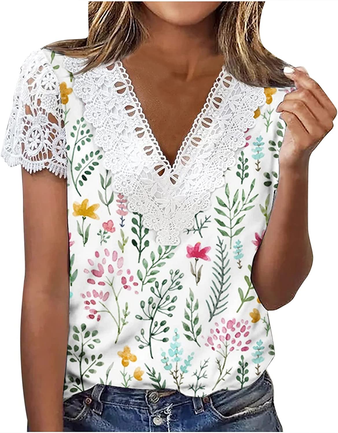 Short Sleeve Loose Flower Graphic T-Shirts