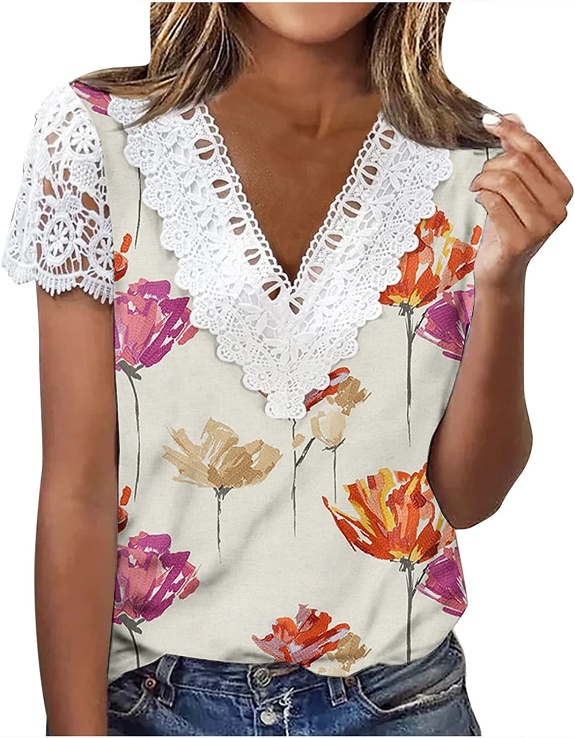 Short Sleeve Loose Flower Graphic T-Shirts