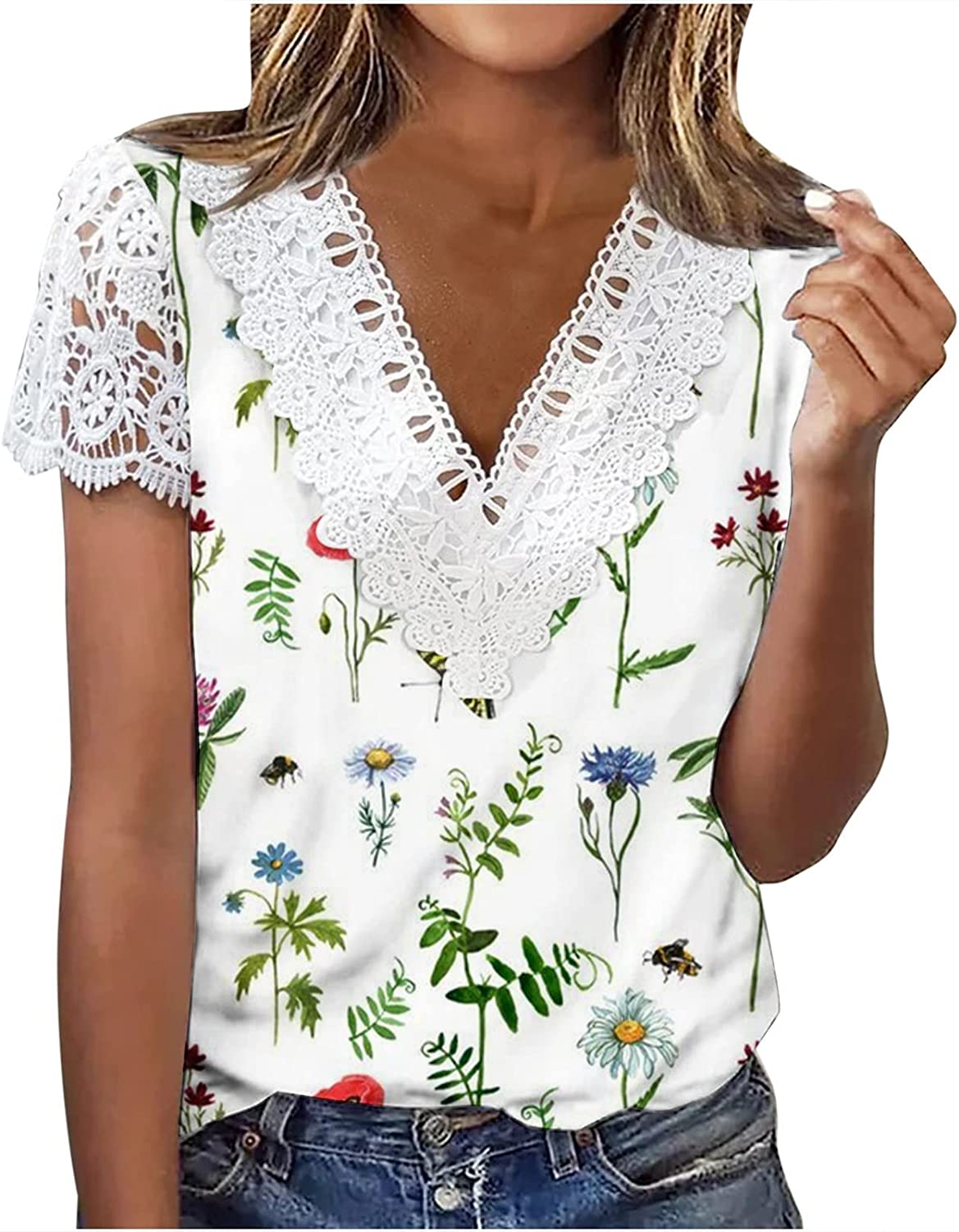 Short Sleeve Loose Flower Graphic T-Shirts