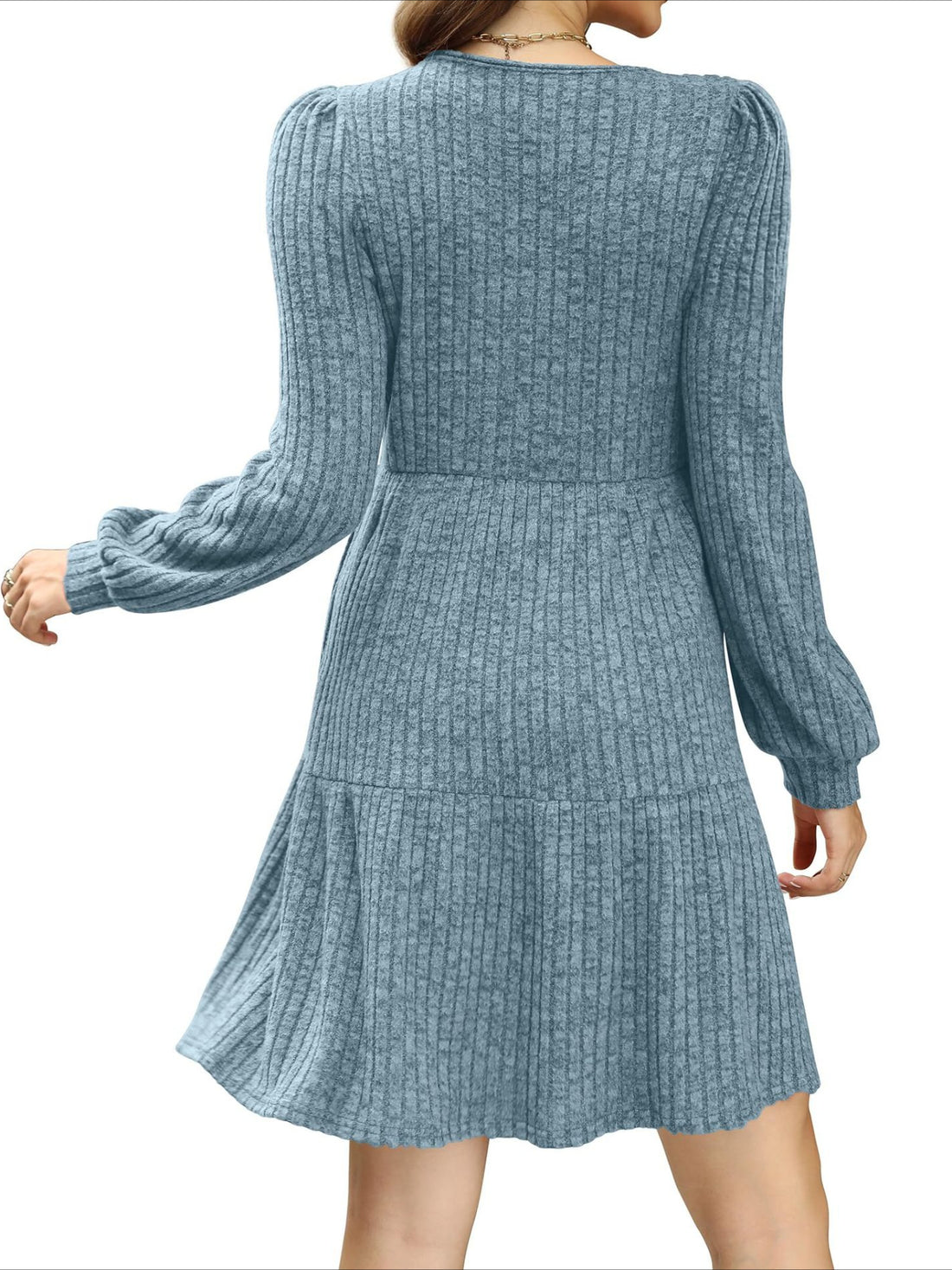 Square Neck Long Sleeve Dress with Pockets