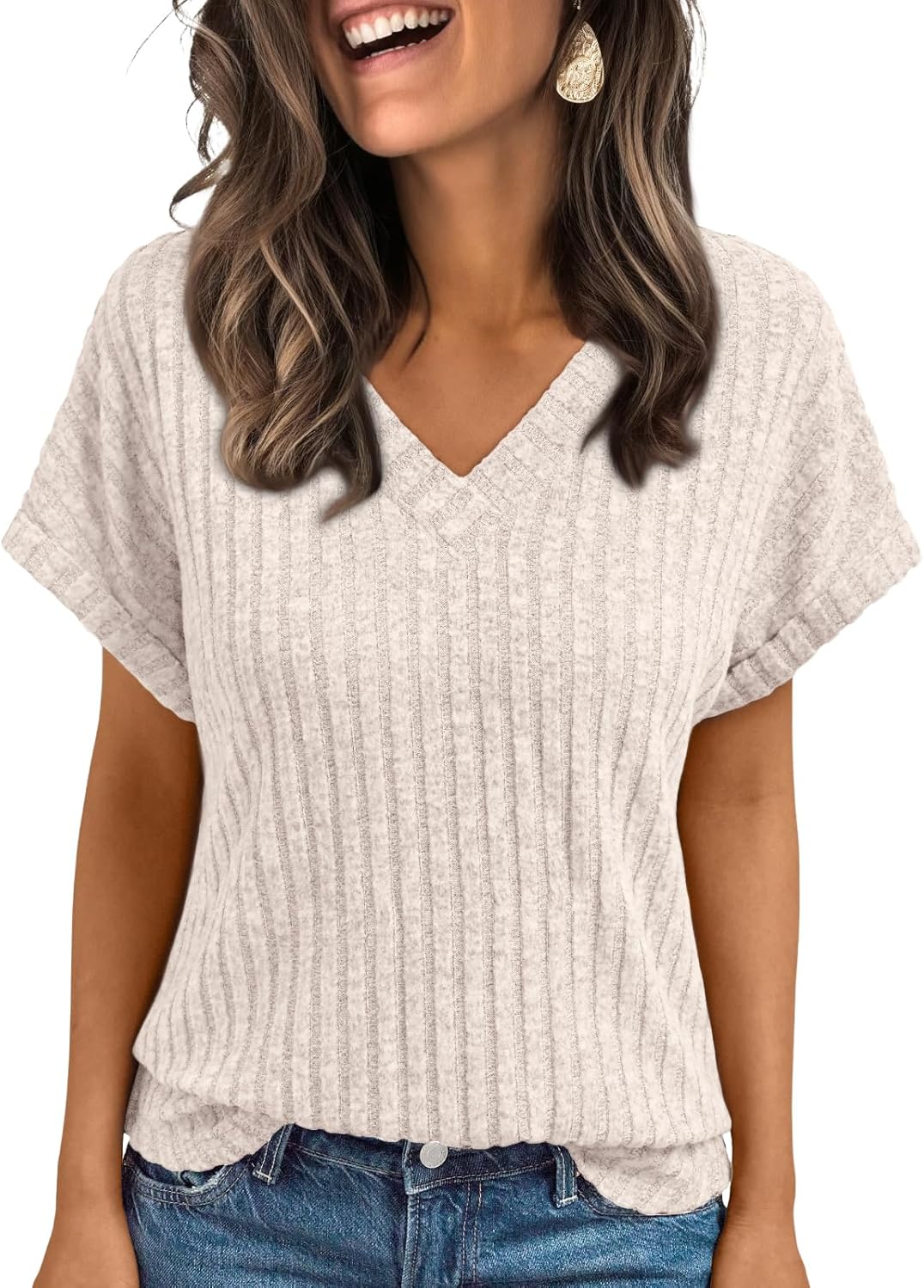 Solid Color Short Sleeve V Neck Shirts