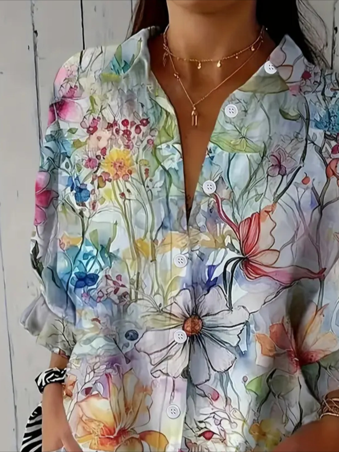 Floral Long Sleeve Printing Collar Daily Casual Top