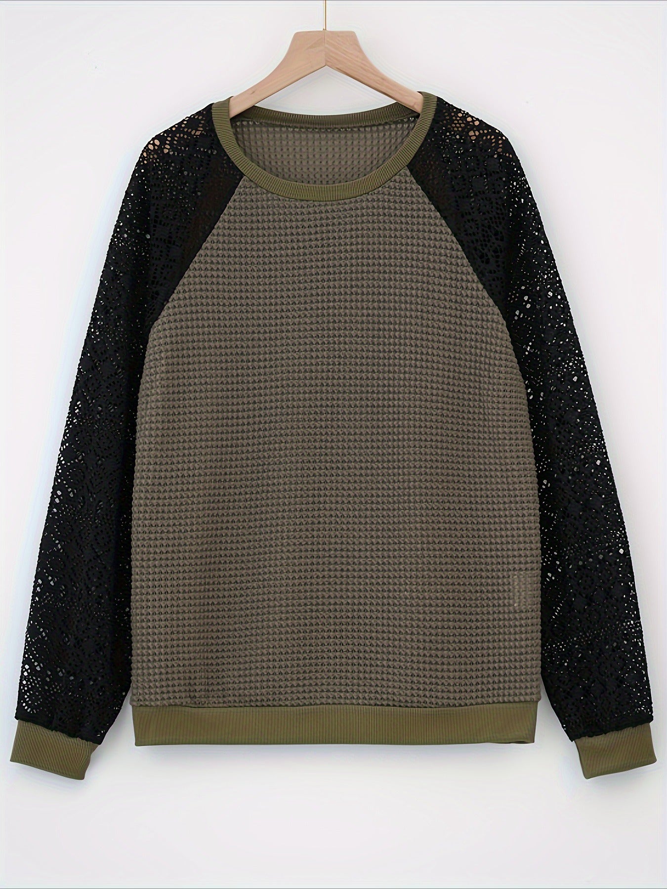 Lace Patchwork Textured Sweatshirt Casual Wear Pullover Fall Outfit