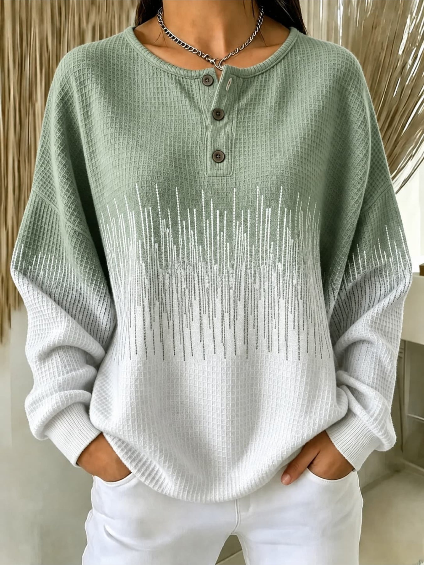Abstract Henley Collar Casual Spring/Fall Long Sleeve Sweatshirt