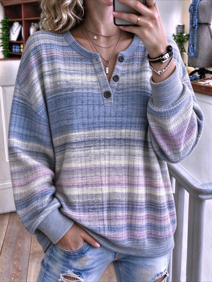 Abstract Regular Fit Casual Henley Collar Sweatshirt