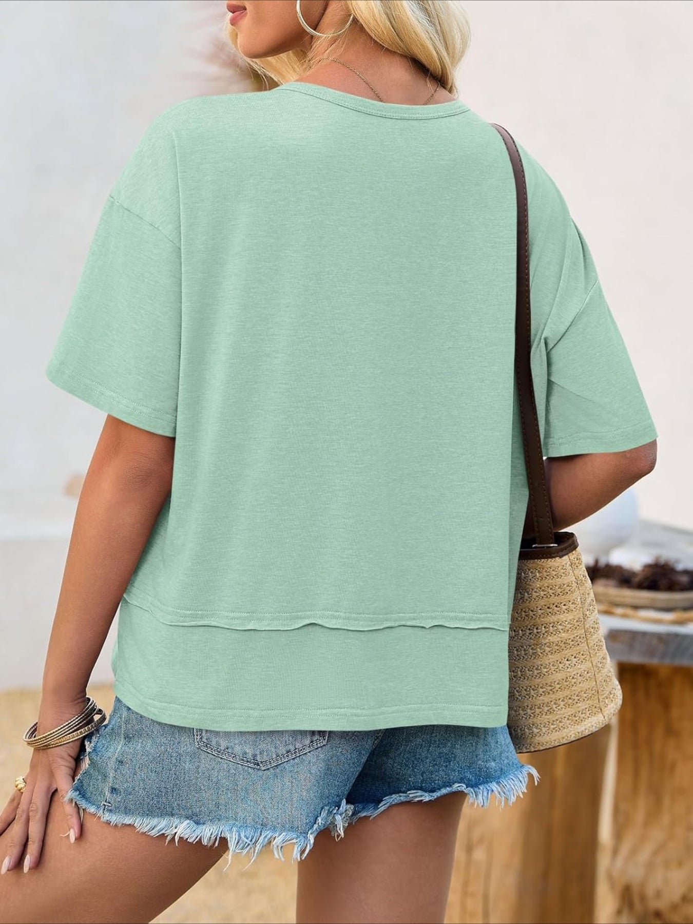 V Neck Casual Short Sleeve Flowy Cute Loose Fit Basic Tees