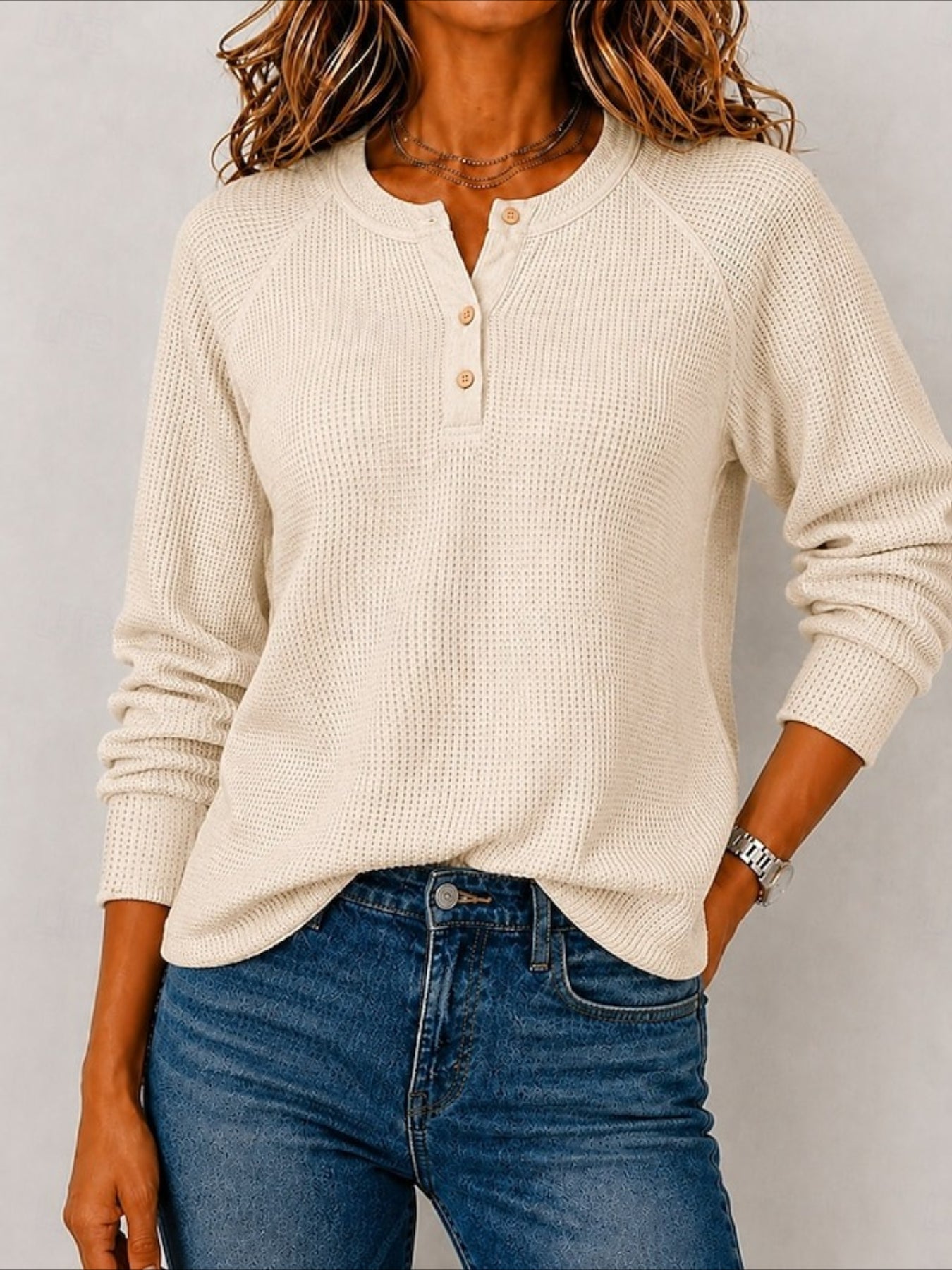Solid Color Waffle Long Sleeve Shirt