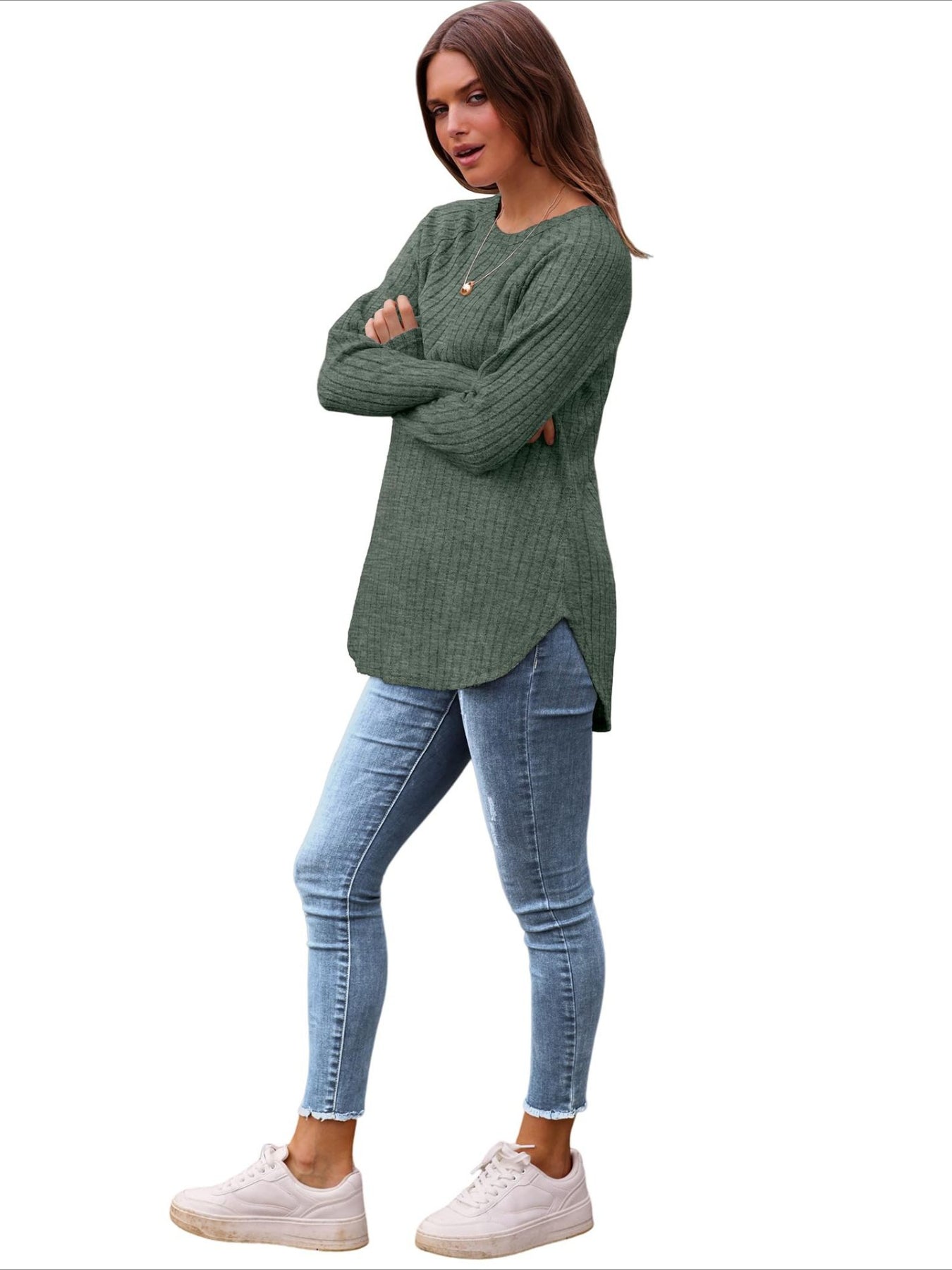 Soft Round Neck Pullover Long Sleeve Sweater