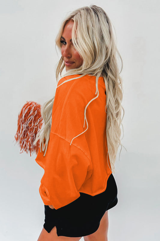 Orange Game Day Lettering Rugby Notched Neck Sweatshirt