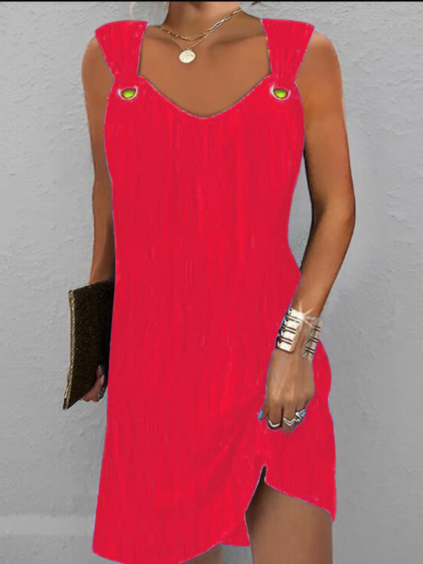 Wavy Stripe Solid Dress, Casual V Neck Sleeveless Mini Dress