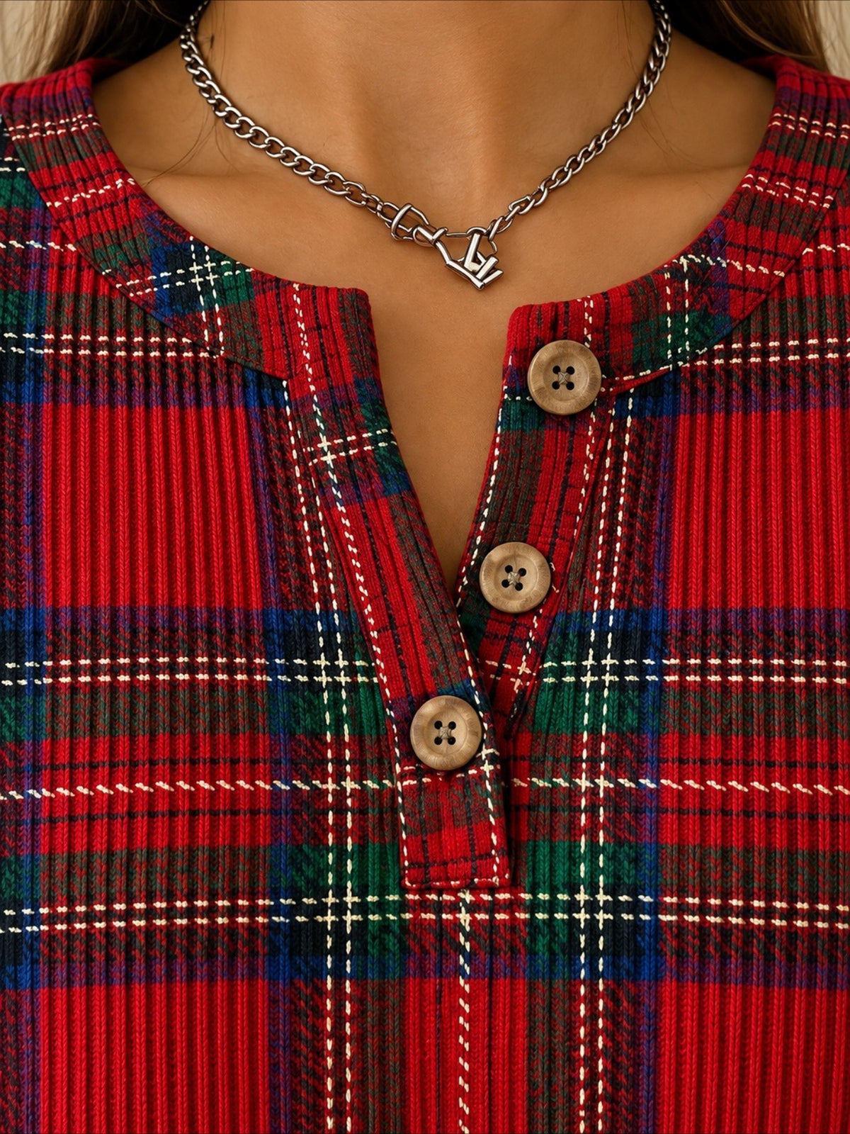 Lines and Grids Henley Collar Sweatshirt