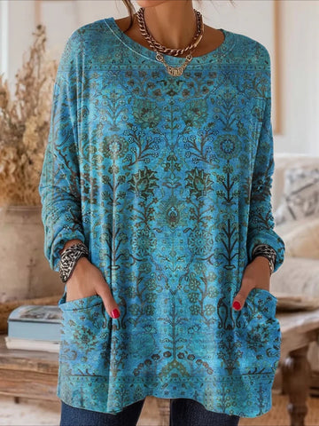 Floral Long Sleeve Crew Neck Printing Vintage Spring/Fall Top