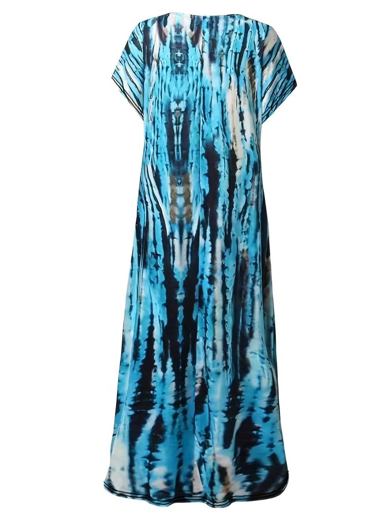 Tie Dye Striped Dress, Casual Crew Neck Short Sleeve Ankle Dress
