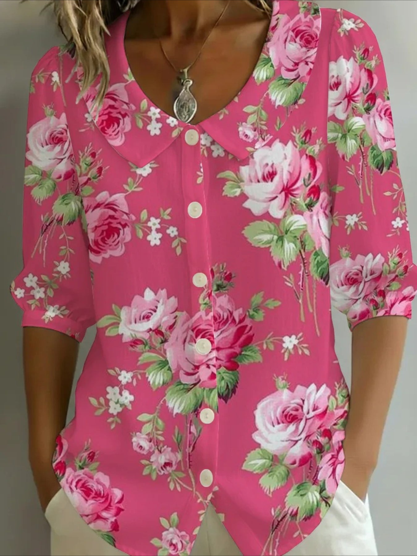 Crew Neck Short Sleeve Patterns Regular Shirt