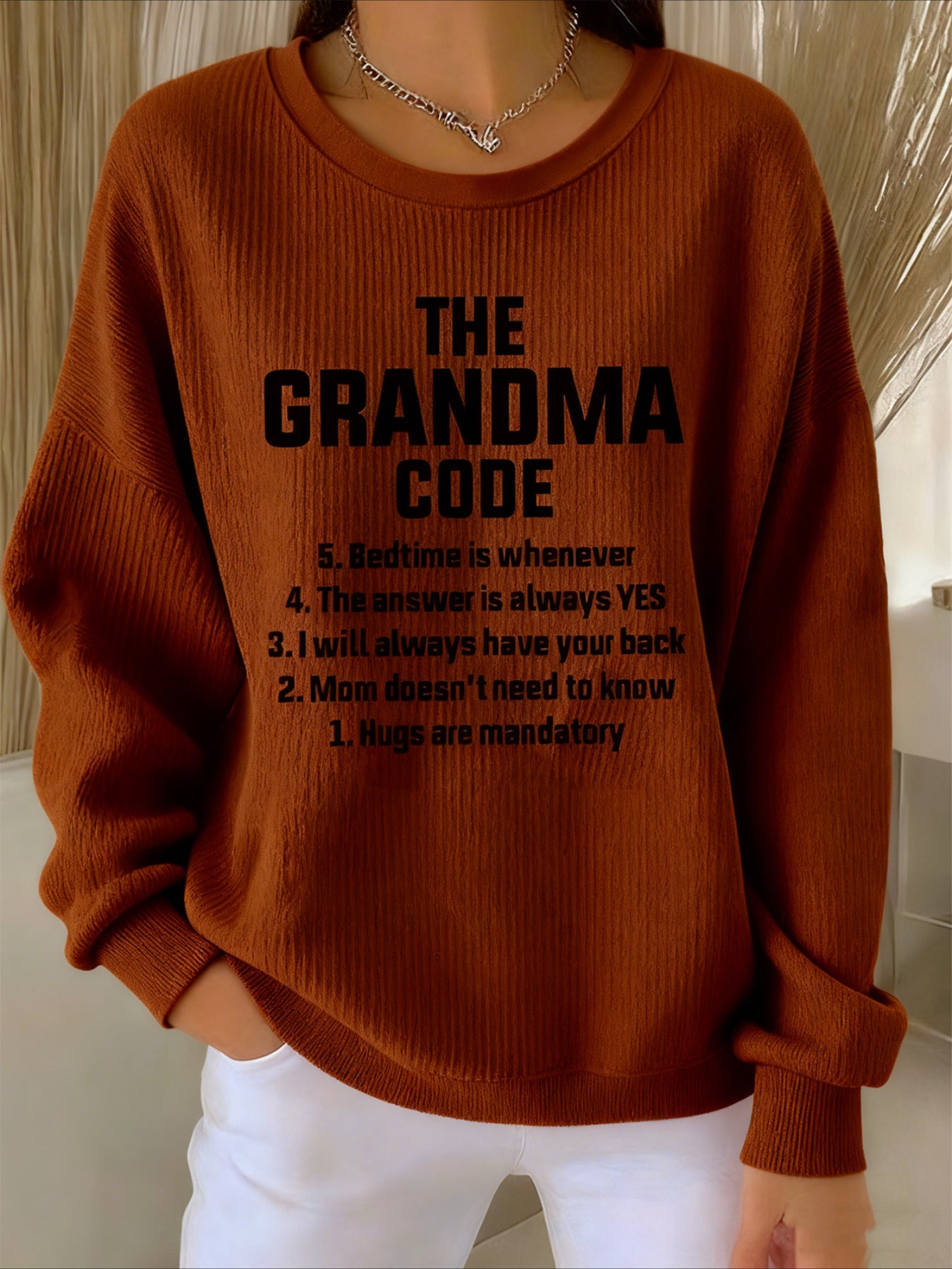 Text Printing Crew Neck Floral Long Sleeve Sweater Hoodie
