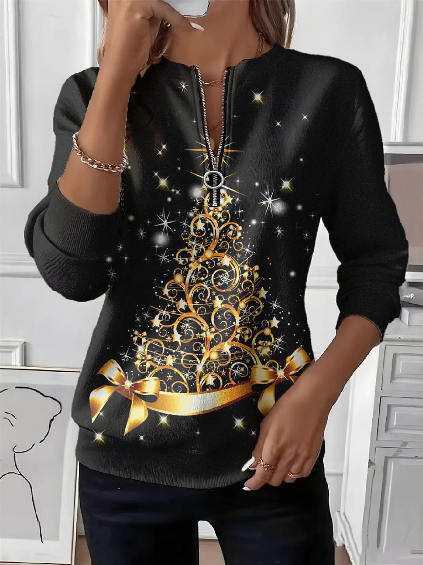 Christmas Crew Neck Printing Casual Spring/Fall Long Sleeve Sweatshirt